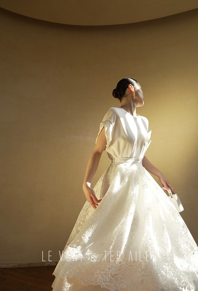 LE VENT&TES AILES  handmade Lush 100 cotton 3d flower short-sleeved top-Lyra