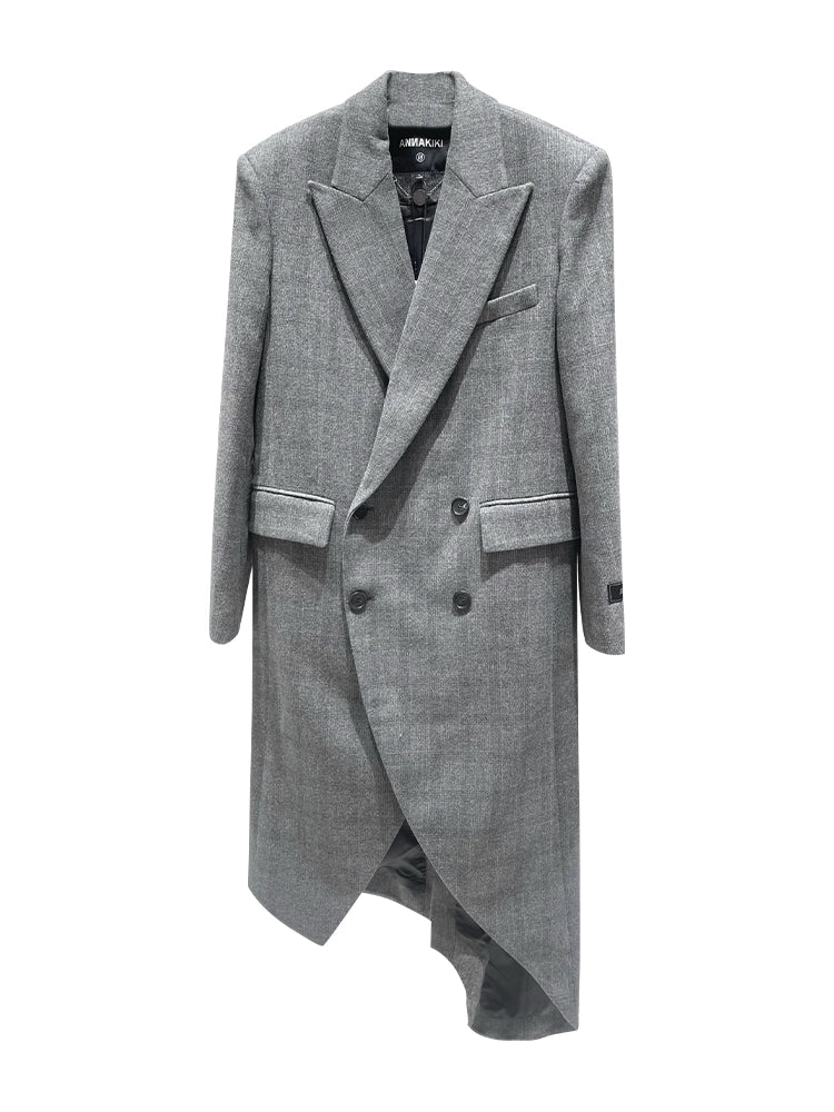 ANNAKIKI niche design asymmetrical loose wool long coat-JIANCI