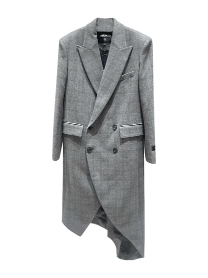 ANNAKIKI niche design asymmetrical loose wool long coat-JIANCI
