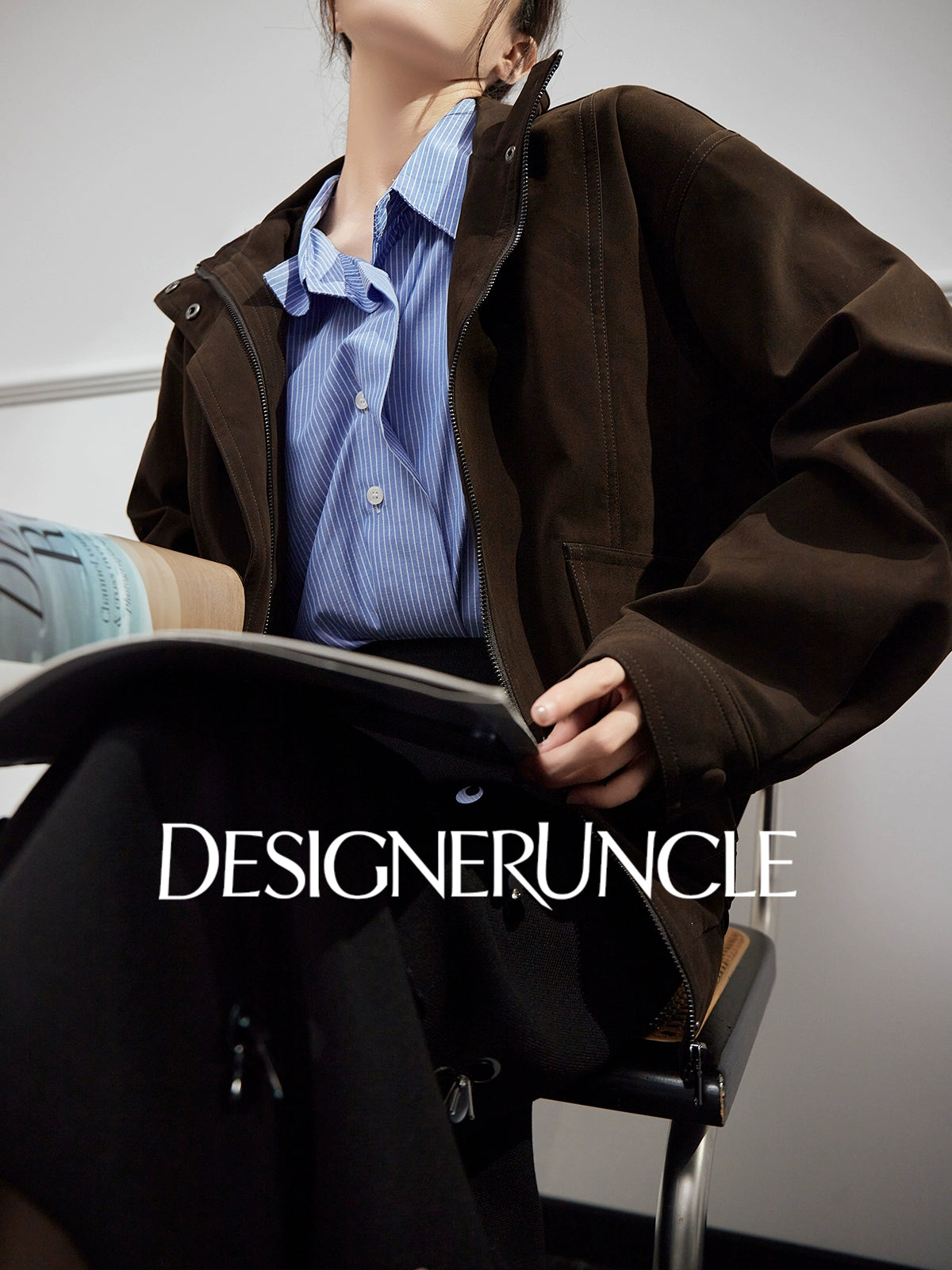 DGU|Dark Coffee Top Women's Autumn New High-end Retro Loose Slimming Versatile Casual Top - STICK ?