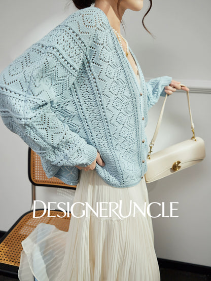 DGU "Cloud Weaving" blue knitted sew carved air quality versatile simple jacket - BEAR.