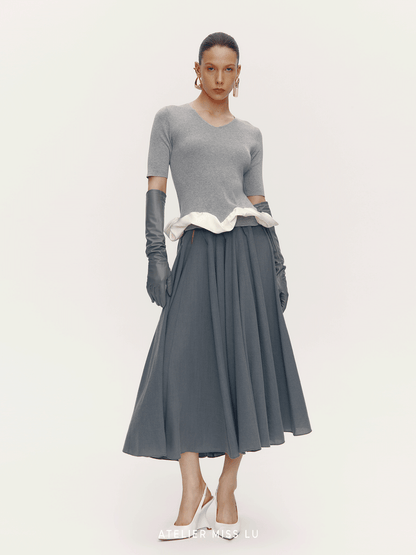 ATELIER MISS LU [Ferris Wheel Shimmer] Waist Cutout Sheep Wool Blend Skirt - LOVER.
