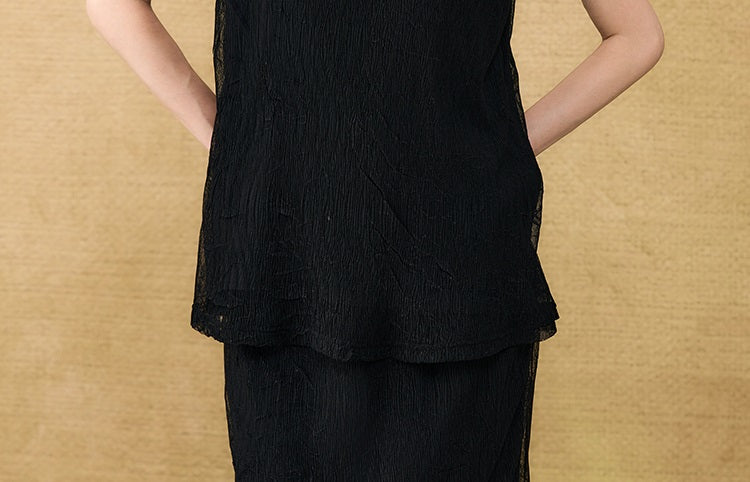 HECO Chinese style wrinkle elastic crew neck vest  age-reducing top - CAST.