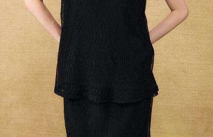 HECO Chinese style wrinkle elastic crew neck vest  age-reducing top - CAST.