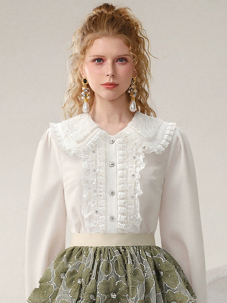 CHECOCRE Stubble French vintage lace cute double-collar top - PETER.