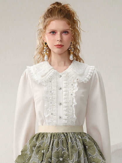 CHECOCRE Stubble French vintage lace cute double-collar top - PETER.
