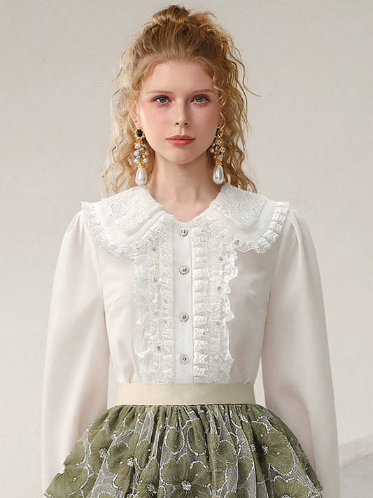 CHECOCRE Stubble French vintage lace cute double-collar top - PETER.