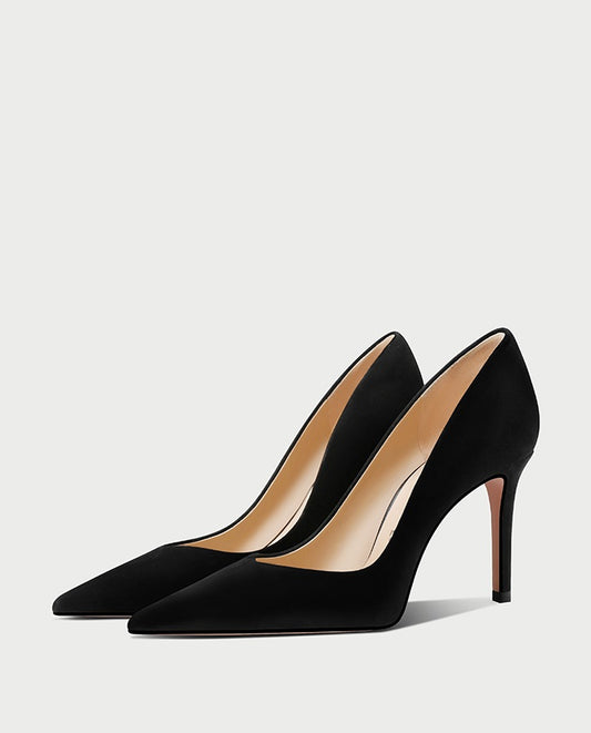 Pjjuu Women Summer Black olive green Pointed-toe suede pumps - Daniel Suede