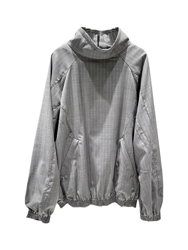 ANNAKIKI Gray Wool Casual Loose Pullover Stand Collar Top-EIKO