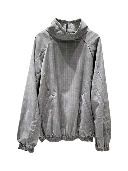 ANNAKIKI Gray Wool Casual Loose Pullover Stand Collar Top-EIKO