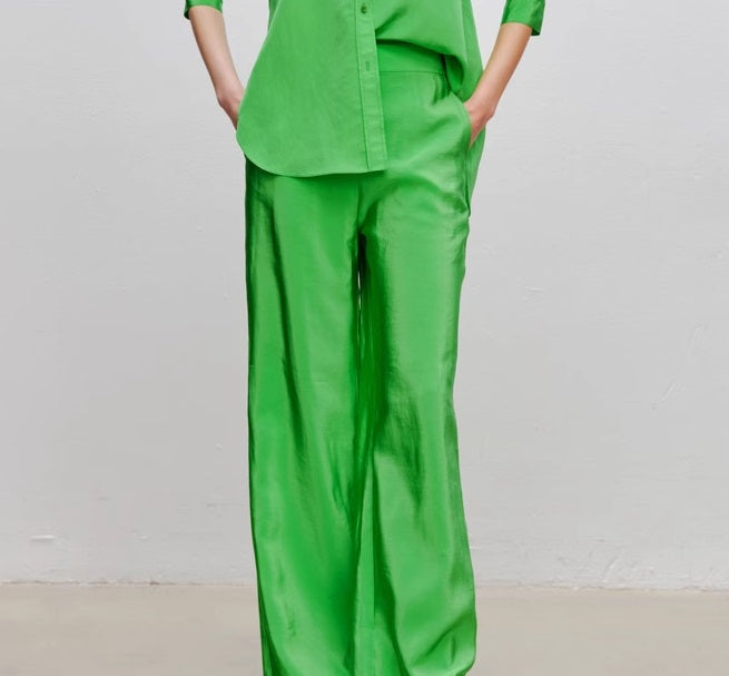 COMME MOI women's green wear wide-leg pants - ABIGAIL.