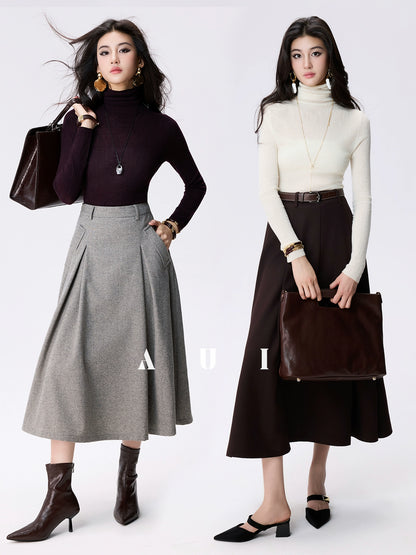 AUI cotton wool slightly sheer turtleneck sweater base knit long sleeve top - Myeong