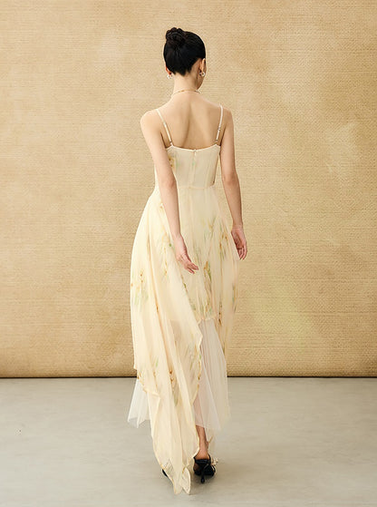 HECO Chinese Style Silk Chiffon Slip Summer Water Ripple Print Long Skirt - PEKKER.