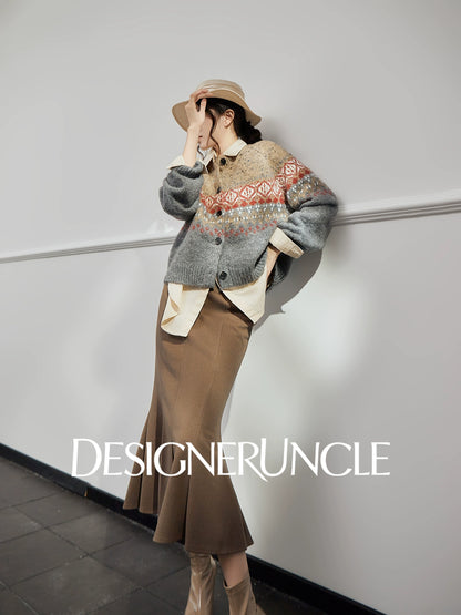 DGU "Twilight" gray sweater women's new loose and lazy style top trendy knitted cardigan- ONE.