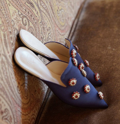 B-FEI French rhinestones vintage pointed toe mules-PENKI.
