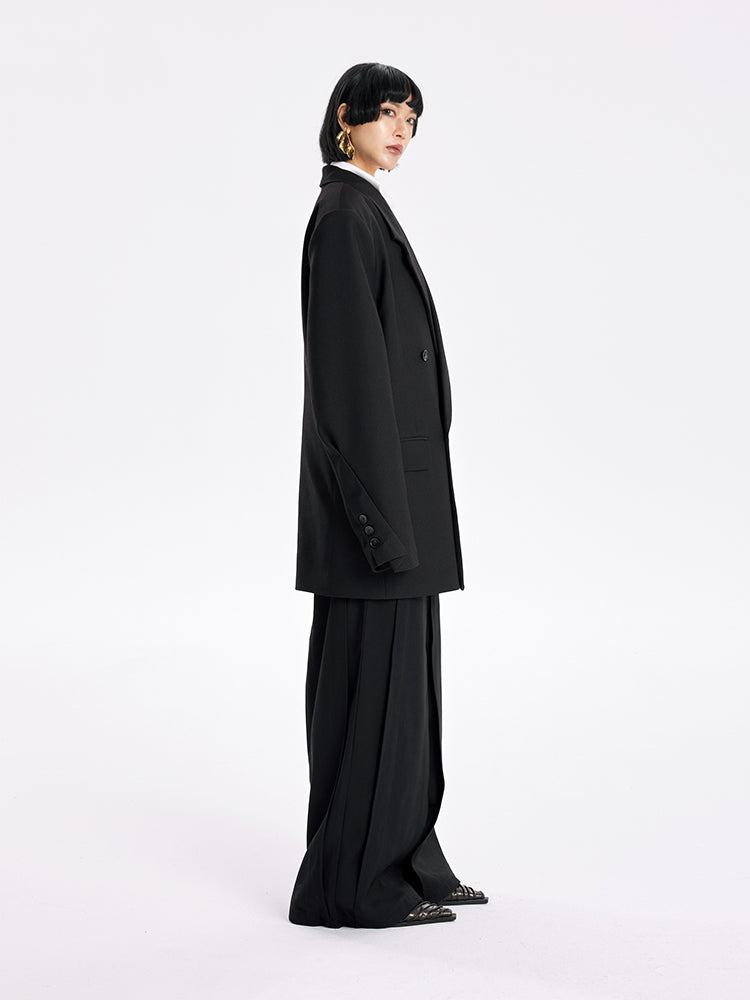 TINY IN Padded Shoulder Cuffs Folded Wide Shoulders Loose Coat-POXY