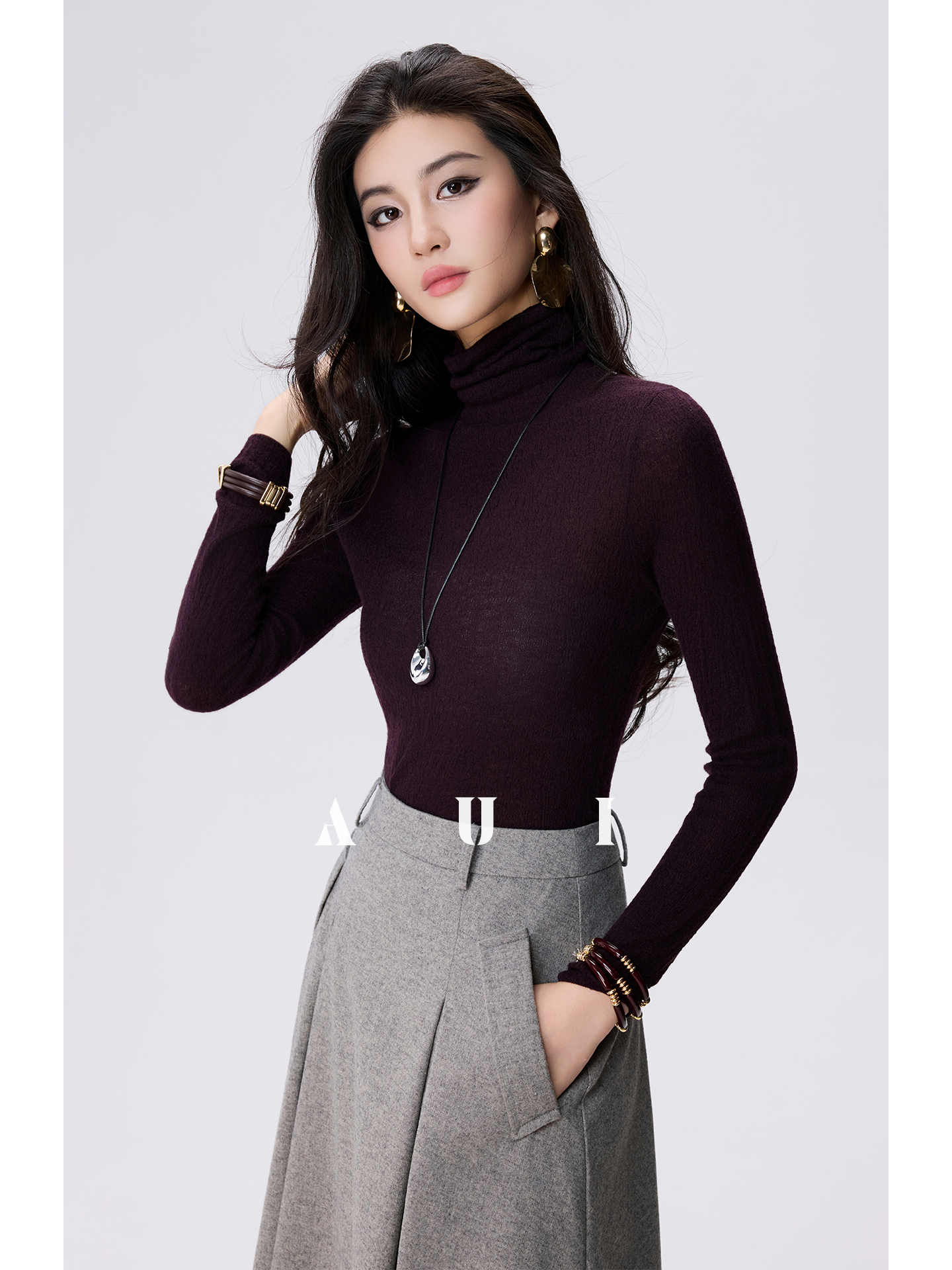 AUI Sheep Wool Black Turtleneck Sweater Slim Knit Base Jacket -  Su-Ho.