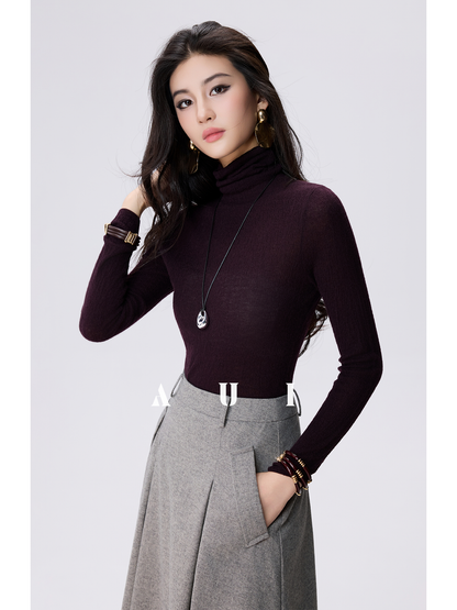 AUI Sheep Wool Black Turtleneck Sweater Slim Knit Base Jacket -  Su-Ho.