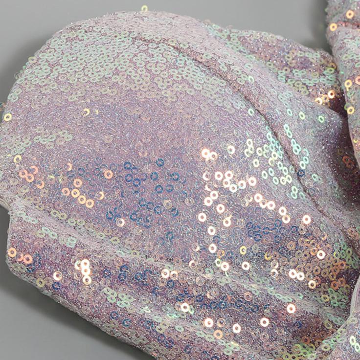 DOLLY Luxury Violet Glittering Sleeveless Chest Wrap Midi Feather Party Dress-FILIPPA