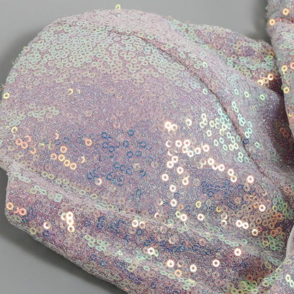 DOLLY Luxury Violet Glittering Sleeveless Chest Wrap Midi Feather Party Dress-FILIPPA