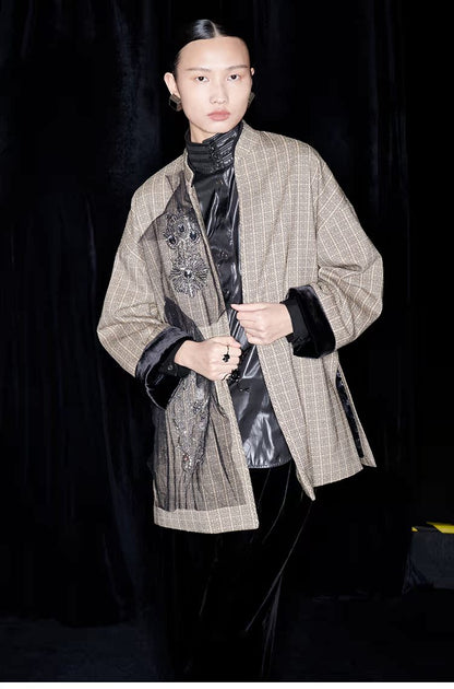 M essential Mackay designer brand embroidered new Chinese cardigan top - grunt.