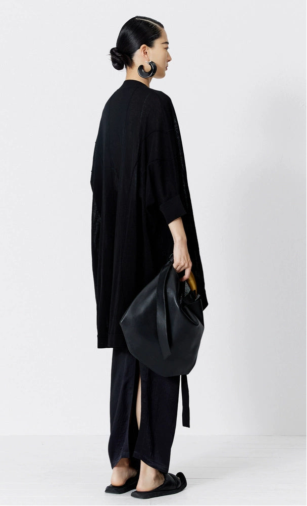 ZHUCHONGYUN black sheer loose and light long knitted cardigan-YAGAMI.
