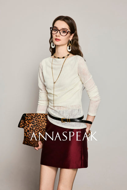 ANNASPEAK  slimming design crewneck knit long sleeved tops-COCO.
