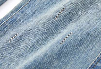 CHICHY chic bootcut high-waisted thin light blue long pants-SALLY