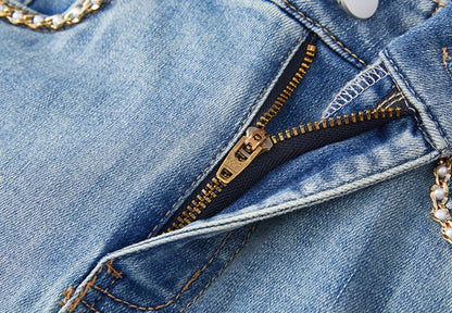 CHICHY chic bootcut high-waisted thin light blue long pants-SALLY