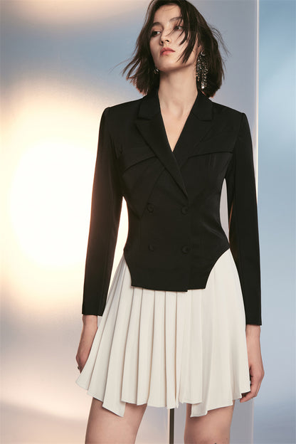 PURITY RING designer geometric short pleated contrast suit dress- Treasure