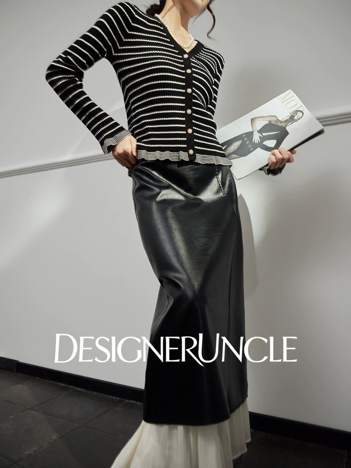 DGU "Ink Sequence" special black temperament and versatile slimming design striped jacket -  Francis ?
