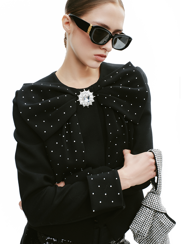 YES BY YESIR Diamond Bow Short Embellished Jacket - FREEZE.