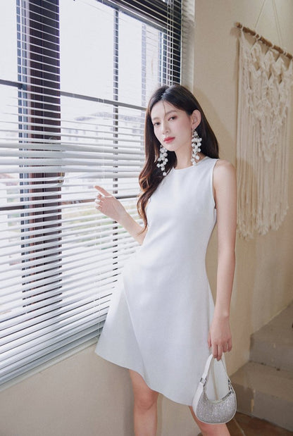 DOLLY Elegant Retro Style Crew Neck Sleeveless Slim Fit High Waist Dinner Dress-KIRSTEN