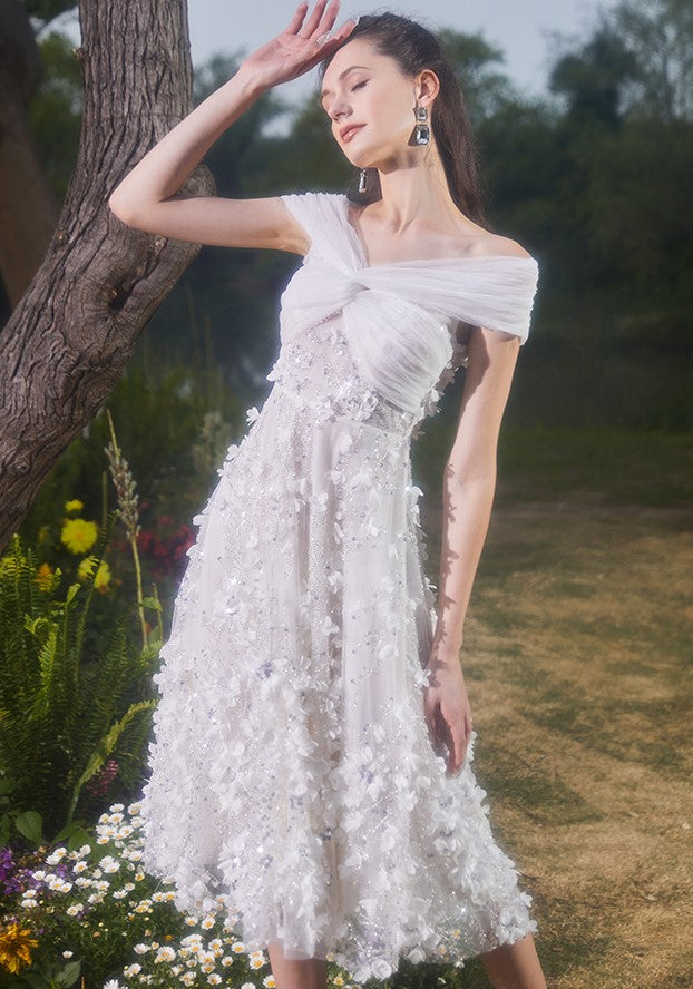 Spot Wardrobes by Chen Elegant White Embroidered applique  wedding Dress-Swiss