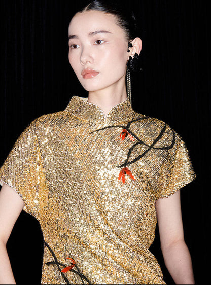 M essential Mackay designer three-dimensional Loushan red beaded dress - alan.