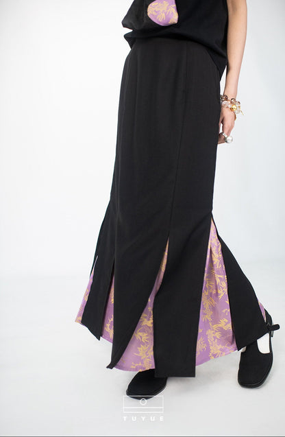 TUYUE  Black Slim Slit Jacquard Skirt- SOKKA.