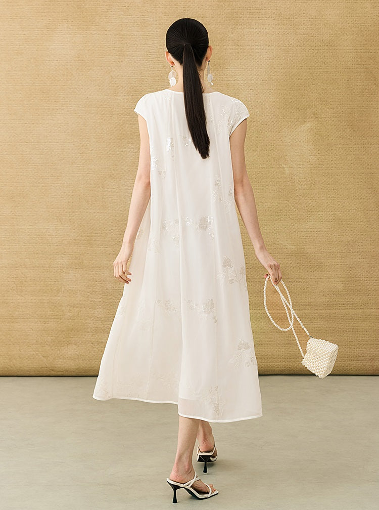 HECO Chinese Style Water Drop Neck Shoulder Embroidered Dress - SWEAT.
