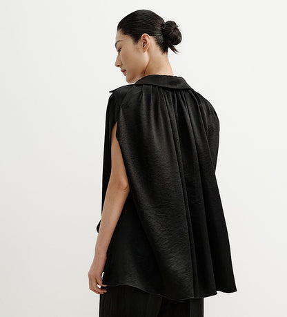 COMME MOI  women's cape shirred drape chic top - HANNAH.