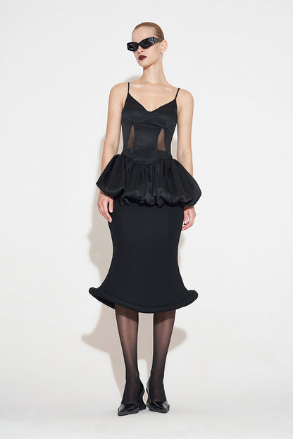 ANNAKIKI niche acetate mid-rise flying saucer fishtail mid-length skirt-KANI