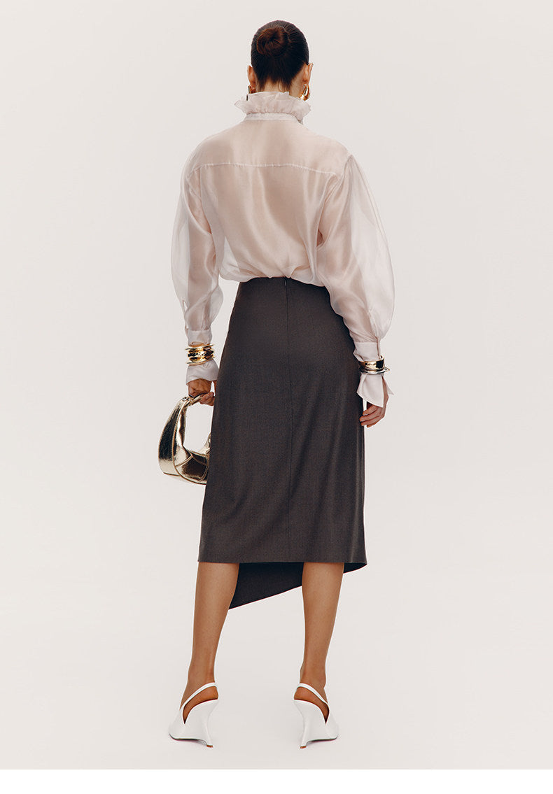 ATELIER MISS LU [Fiddler Poet] Irregular Vertical Sheep Wool Blend Skirt -  GLORY.