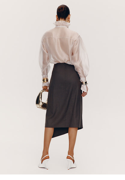 ATELIER MISS LU [Fiddler Poet] Irregular Vertical Sheep Wool Blend Skirt -  GLORY.