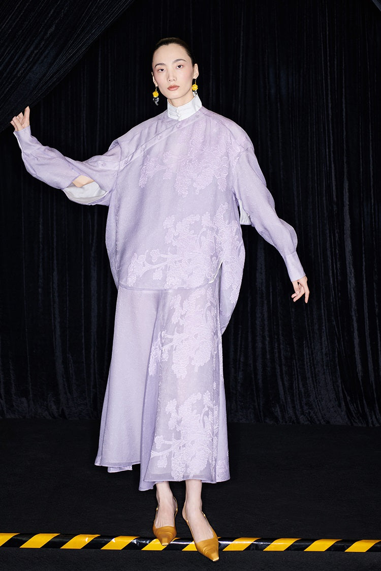 M essential Mackay designer taro jacquard silhouette placket shirt - JESSY.