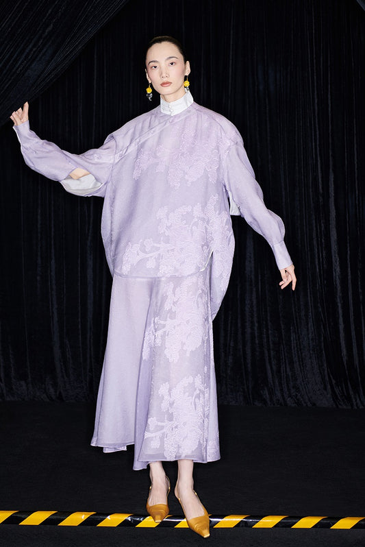 M essential Mackay designer taro jacquard silhouette placket shirt - JESSY.