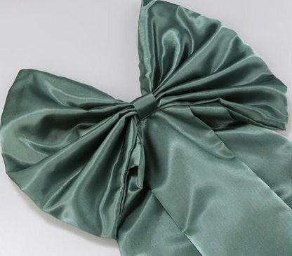 DOLLY Luxury Deep Green Big Bow Off Shoulder Tube Top Pleated Hip Date Dress-NUEL