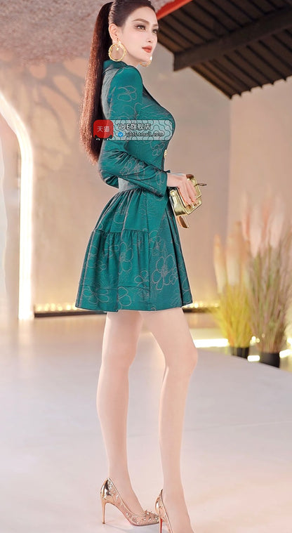 VJE Commuter Suit Jacquard Waist Pleated Dress - MICK.