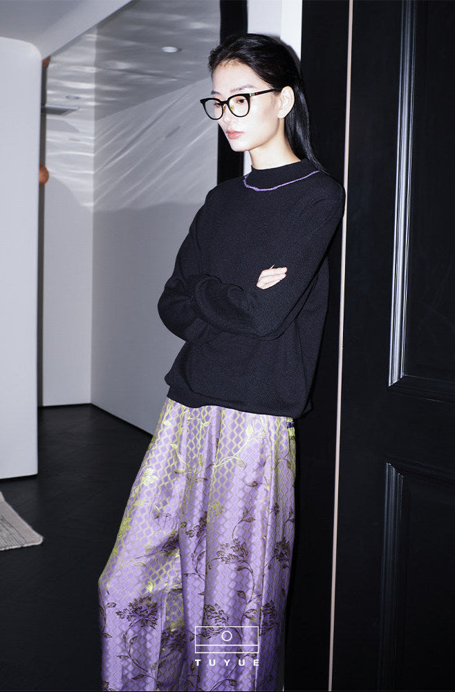 TUYUE Satin Woven Flowers Casual Straight Pants- MICHAEL.