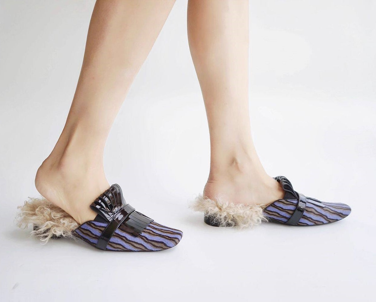 B-FEI square toe wind wool mules women's shoes-SHIKA.