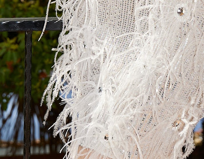 DOLLY Luxury Sliver V-Neck Sleeveless Beaded Sequin Feather Short Dress-JULIA