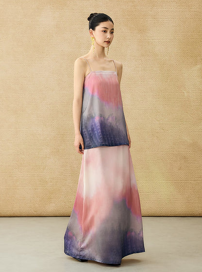 HECO Chinese Style Smudge Human Silk Camisole Cool and Breathable Seaside T - PALM.