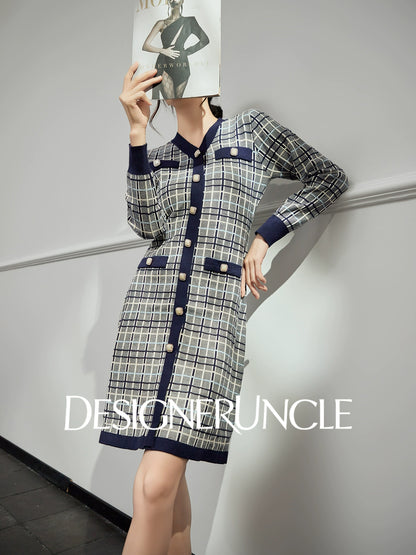 DGU "Lanzhi" royal blue new plaid slimming and versatile long-sleeved skirt - Noah.